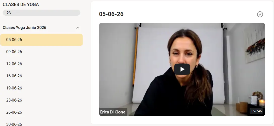 Grabación de la clase de yoga del 5 de junio de 2026 en MOUNA, de 1 hora y 26 minutos